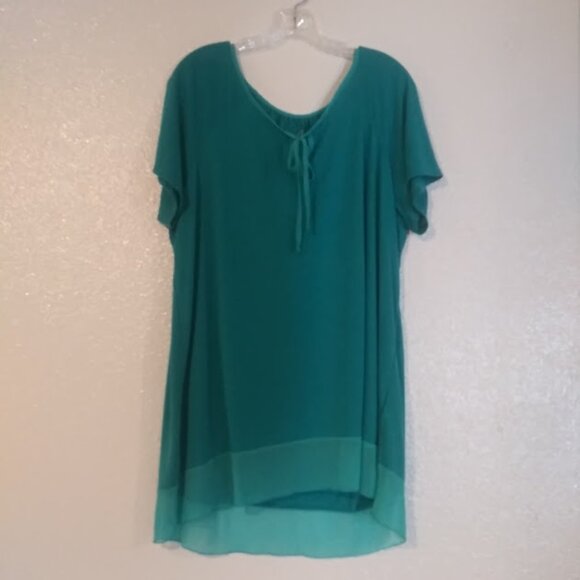 Just My size Women's size 2XL eco teal chiffon trim tunic top - Picture 1 of 13